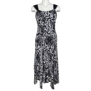 Joseph Ribkoff Women's Black White Graphic Knit Handkerchief Hem Dress 14